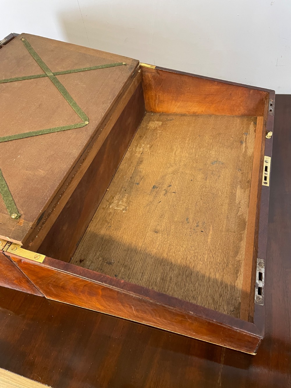 Unusual large mid C19TH flame mahogany writing slope  View IX