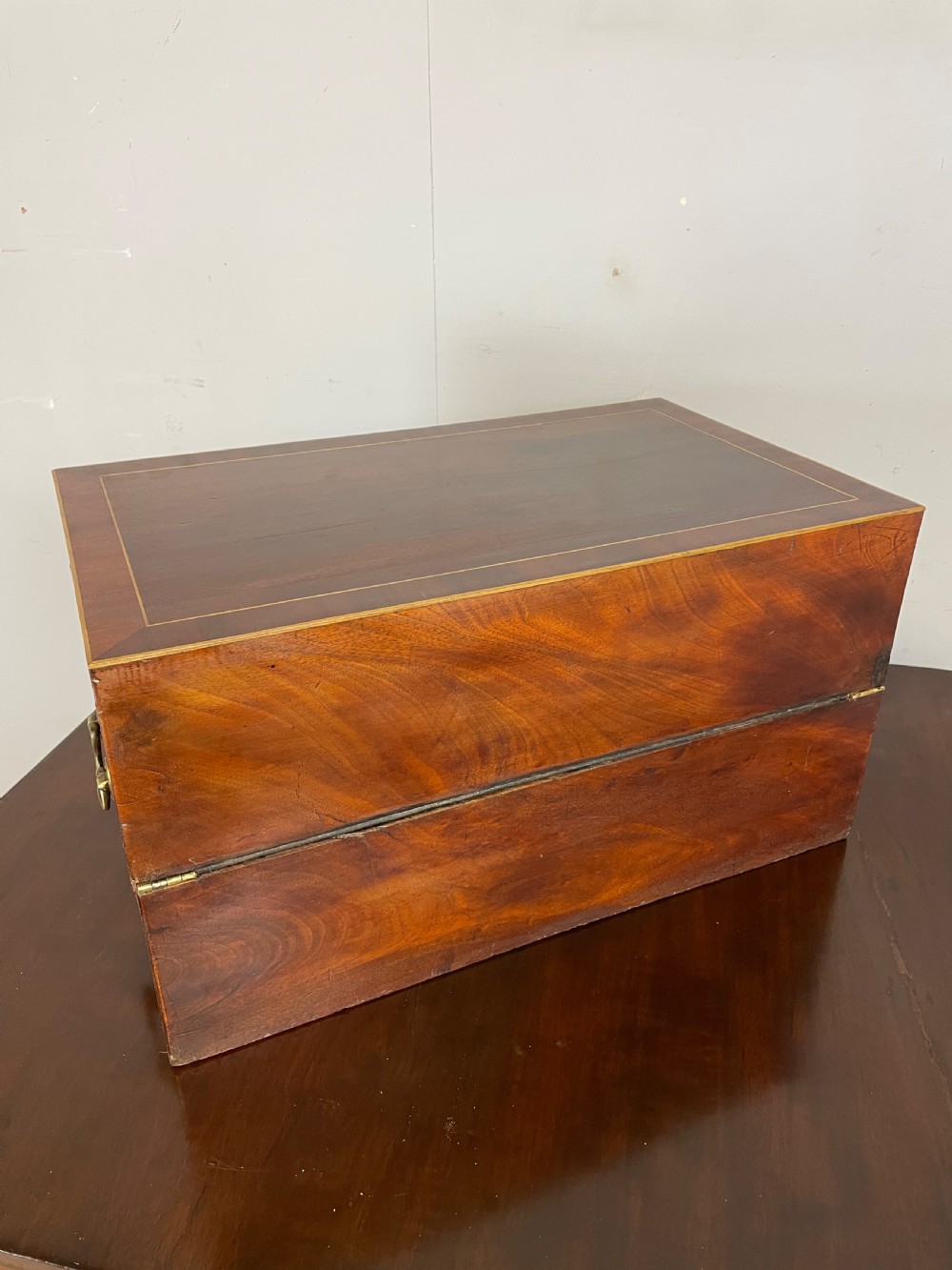 Unusual large mid C19TH flame mahogany writing slope  View X