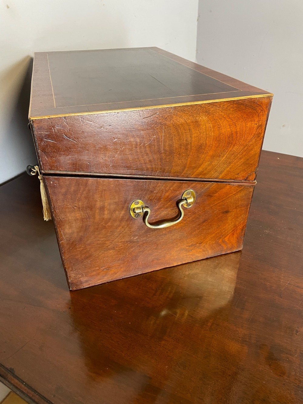 Unusual large mid C19TH flame mahogany writing slope  View XI