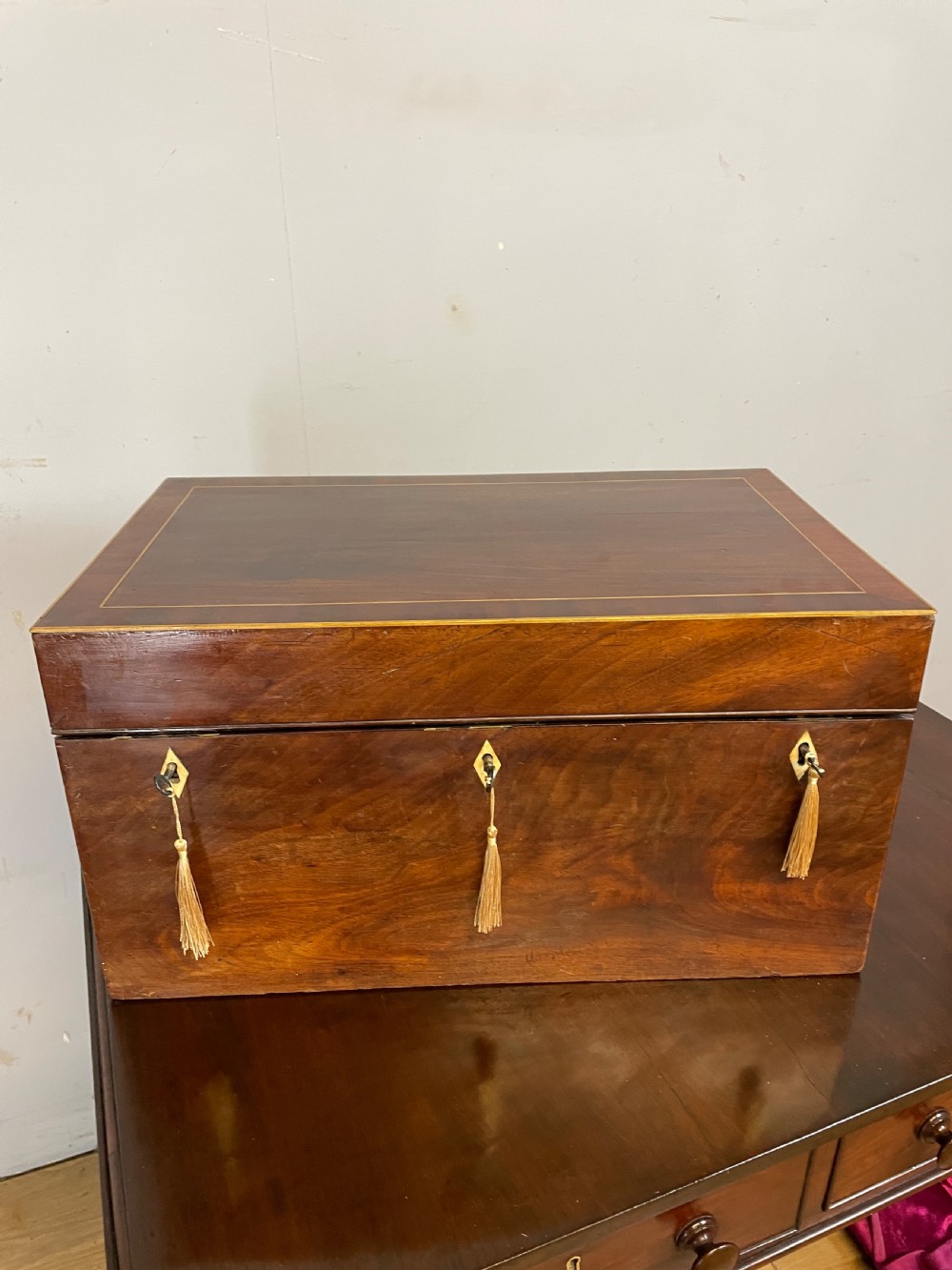 Unusual large mid C19TH flame mahogany writing slope  View XII