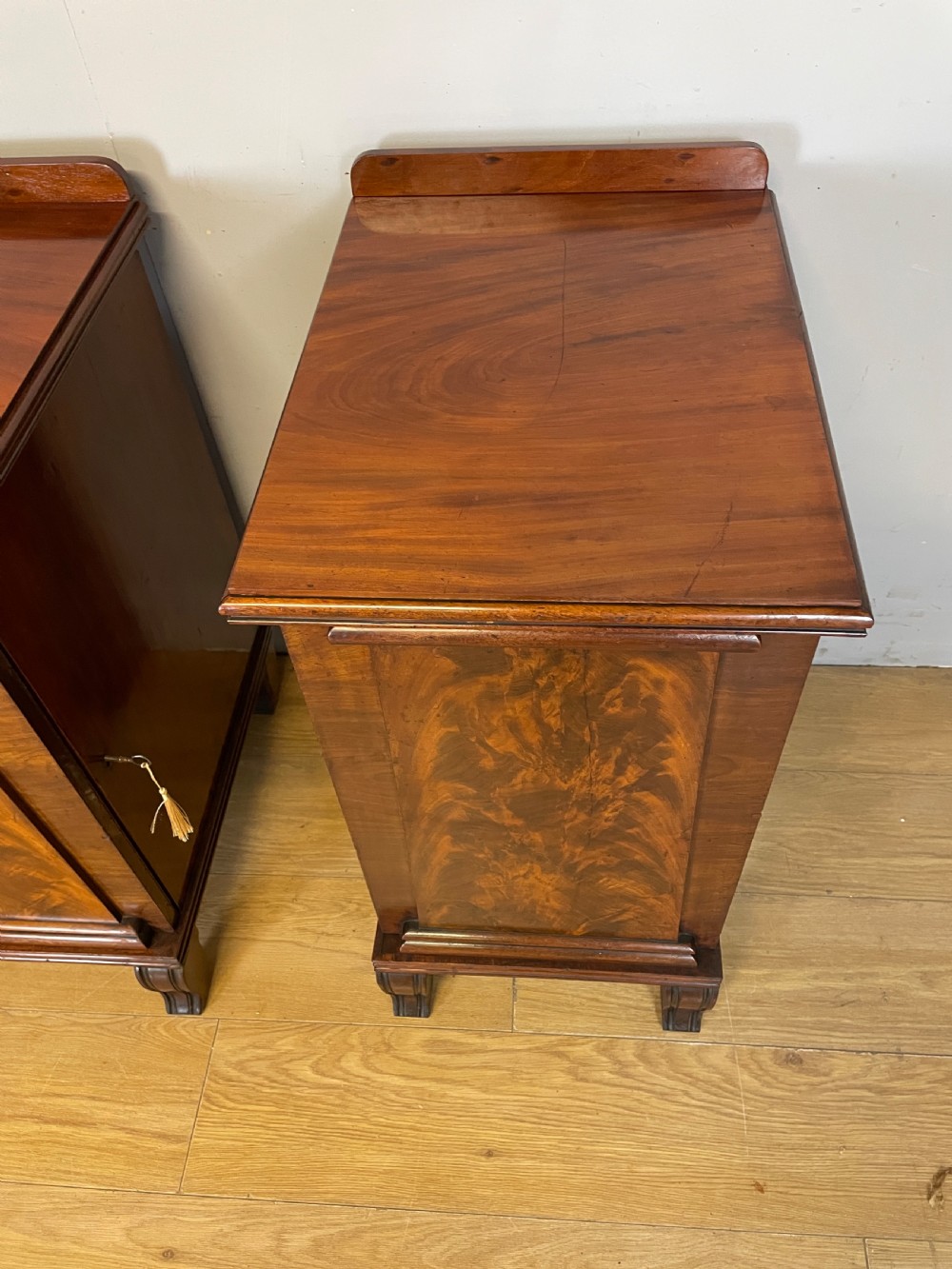 Pair of Regency flame mahogany bedside cabinets View III