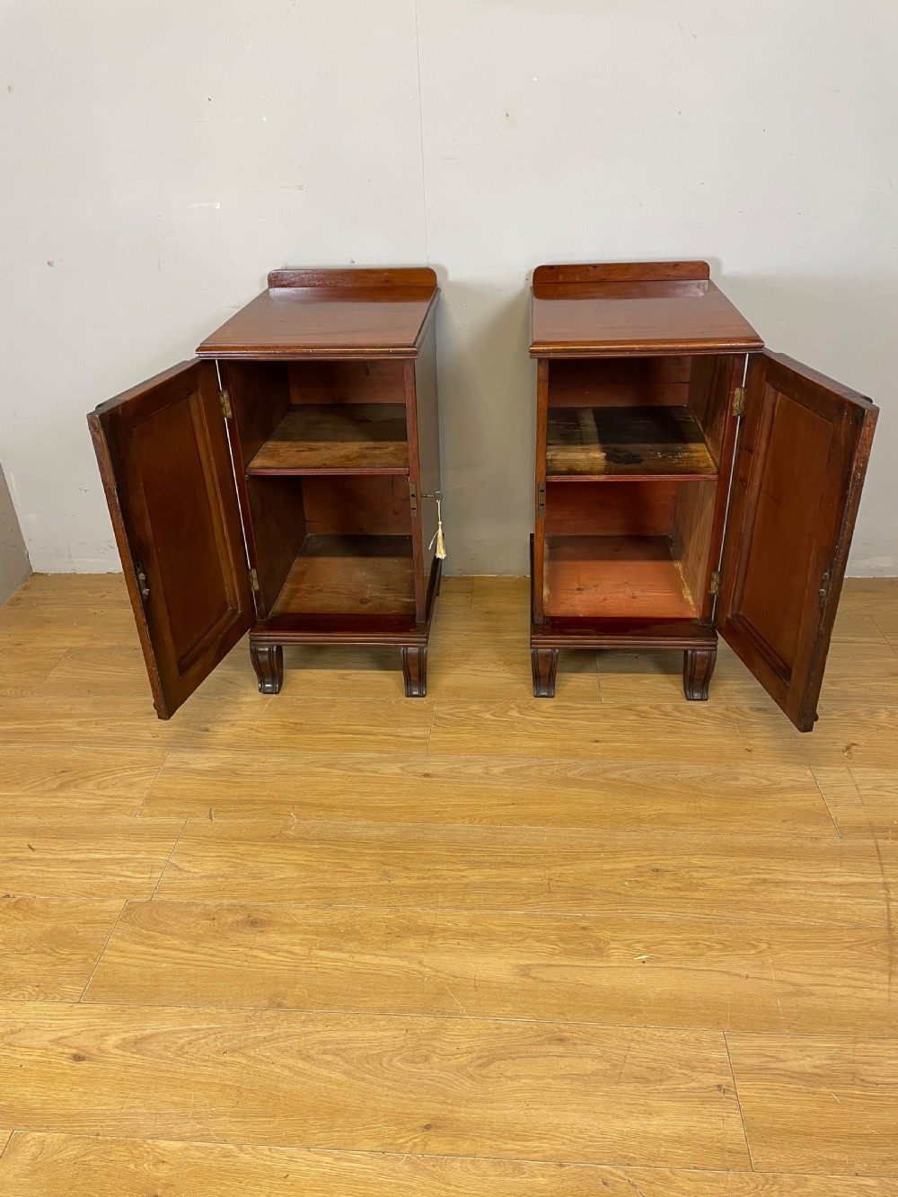 Pair of Regency flame mahogany bedside cabinets View V