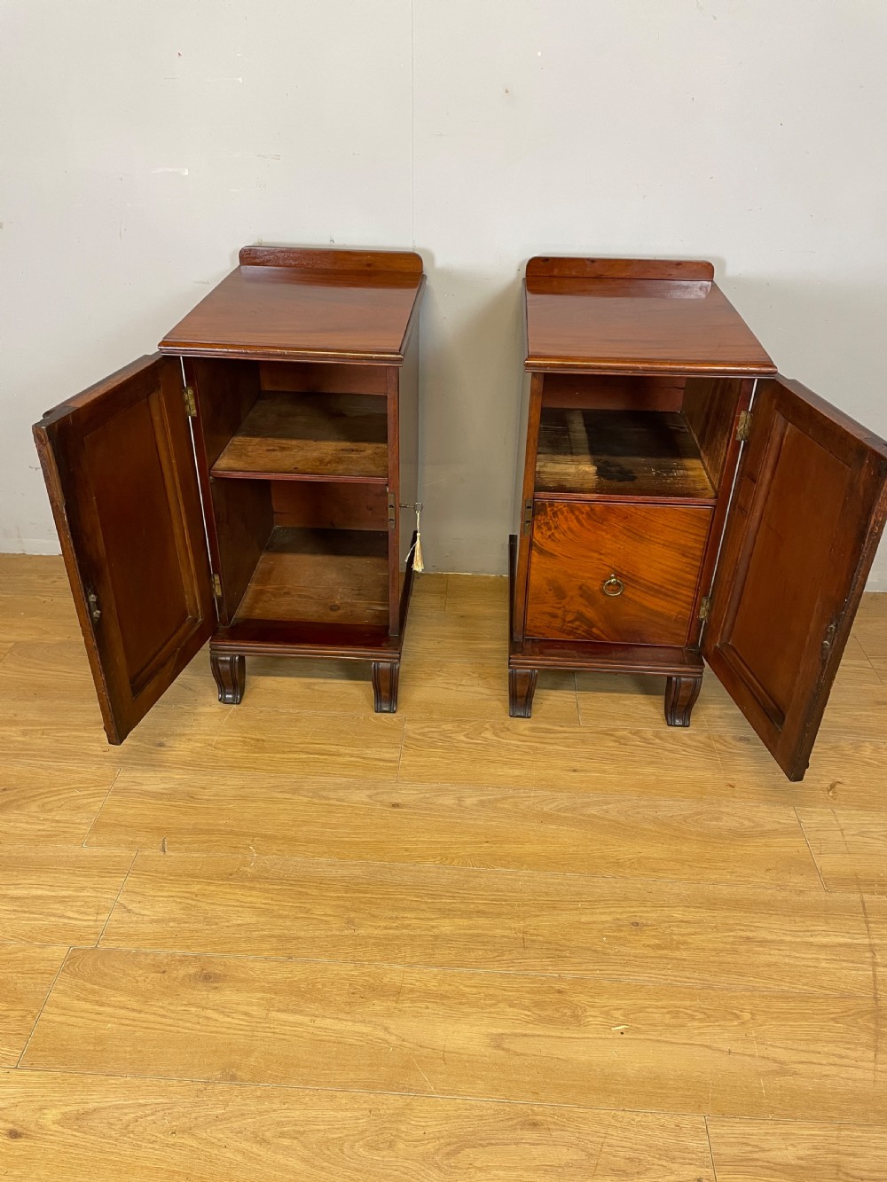 Pair of Regency flame mahogany bedside cabinets View VI
