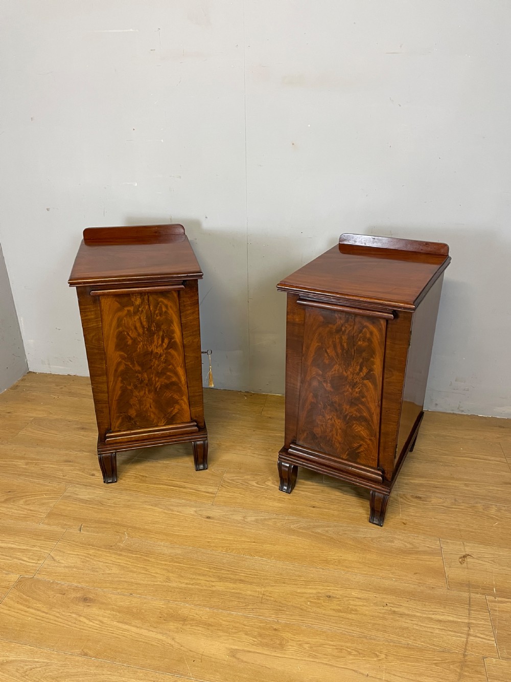 Pair of Regency flame mahogany bedside cabinets View XVI