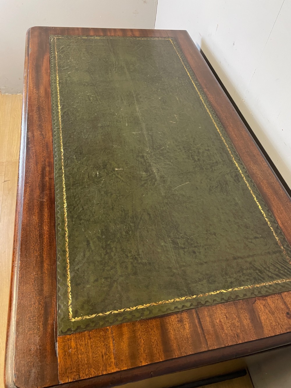 C19TH mahogany three part desk with inset green leather top View III