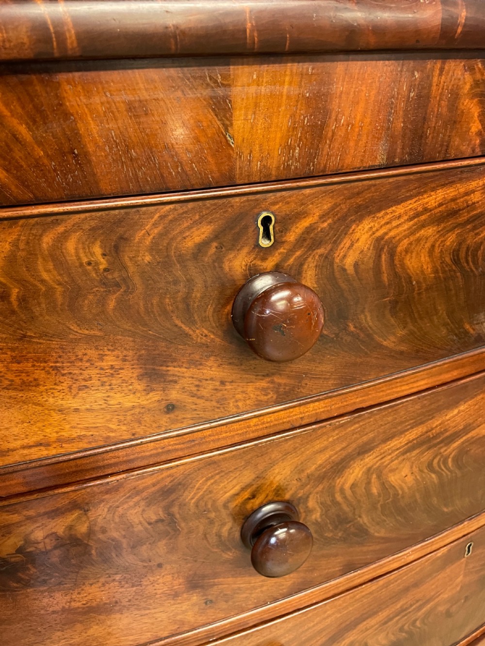 Victorian flame mahogany bow front chest of drawers irca1870 View IV