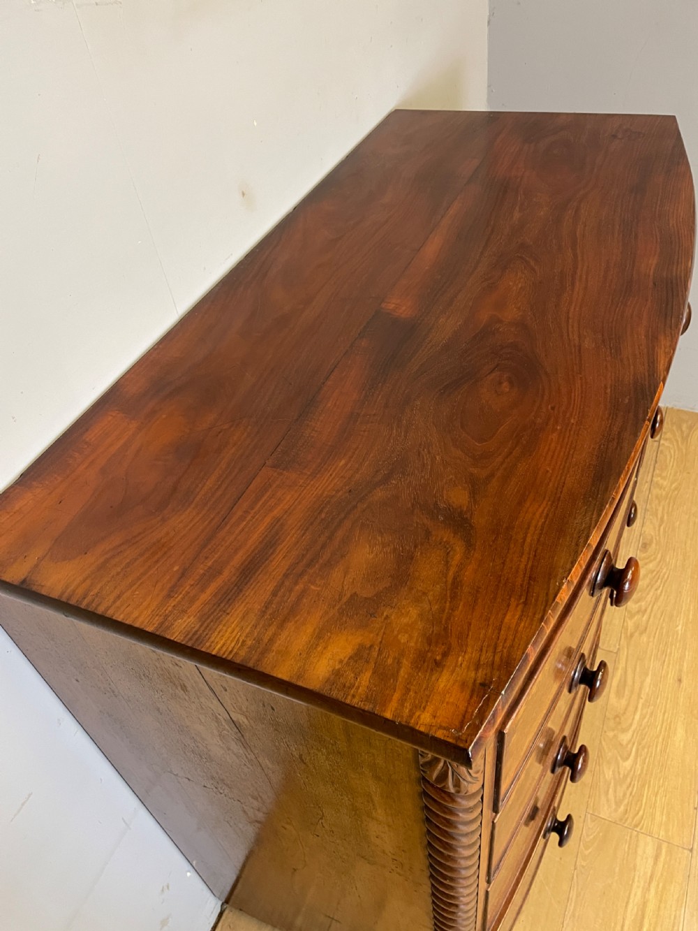 Victorian flame mahogany bow front chest of drawers irca1870 View V