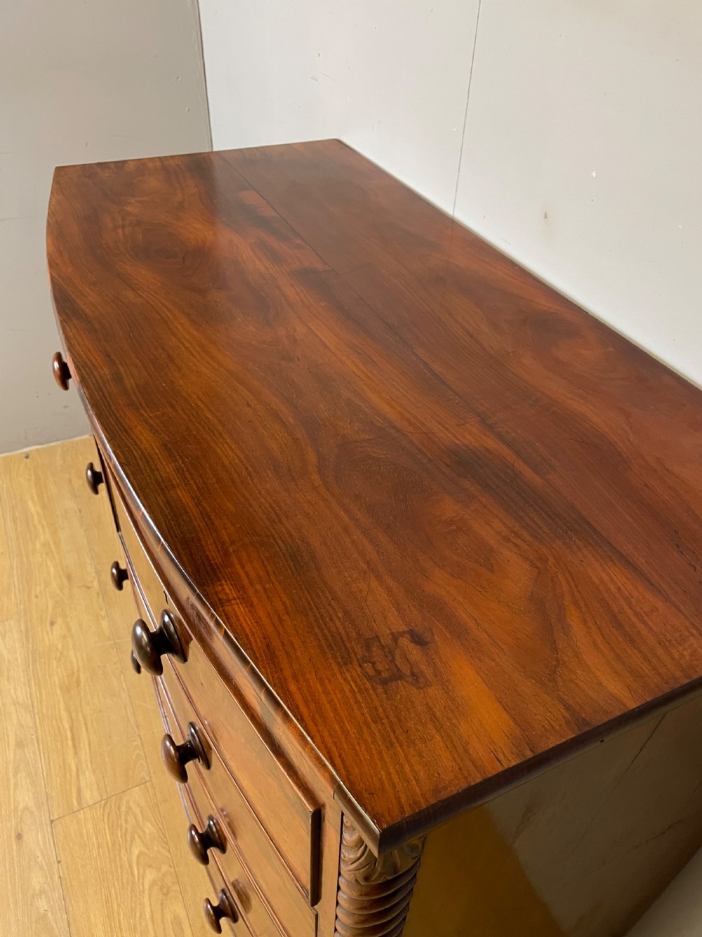 Victorian flame mahogany bow front chest of drawers irca1870 View VI
