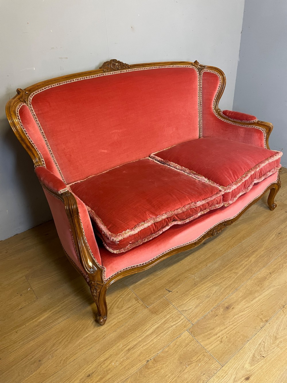 French carved walnut two seater sofa circa 1920  View III