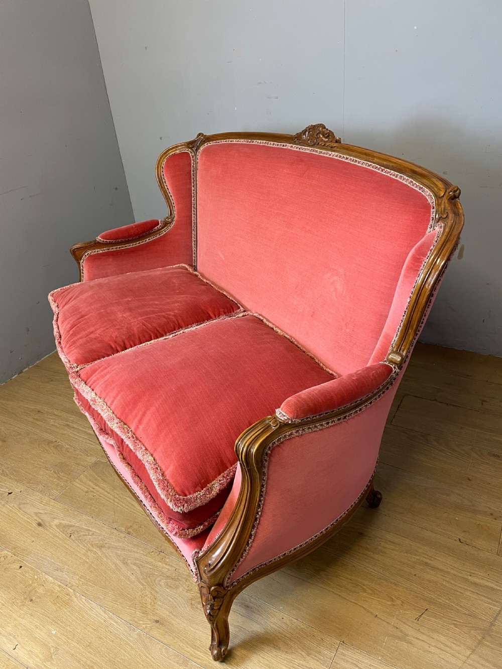 French carved walnut two seater sofa circa 1920  View V
