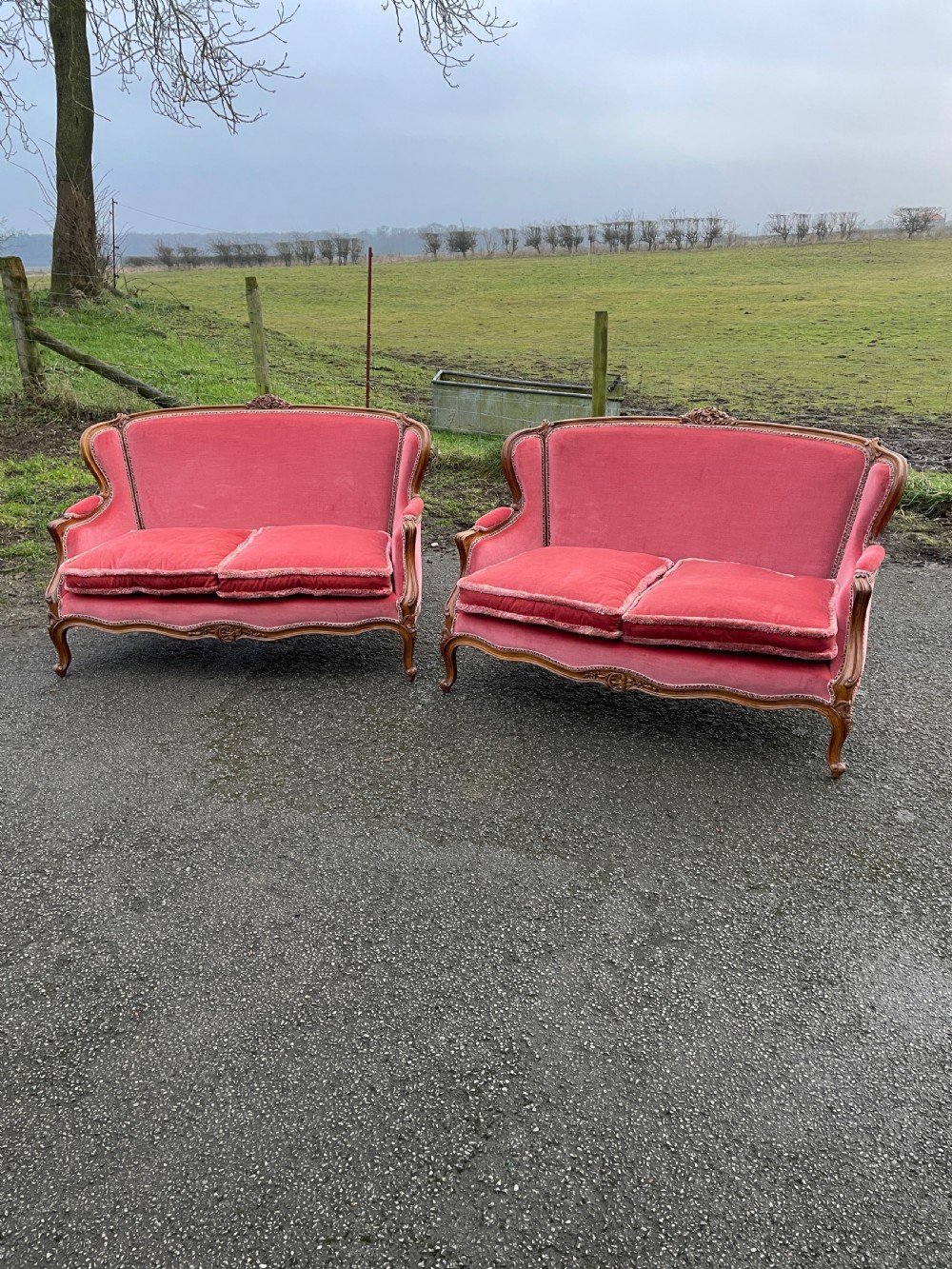French carved walnut two seater sofa circa 1920  View X