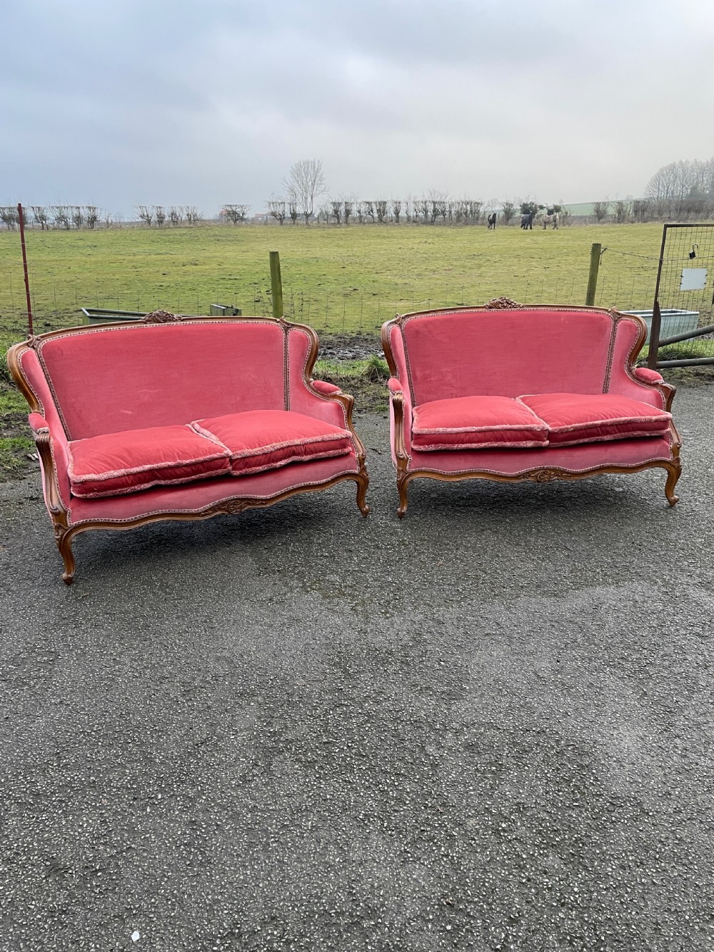 French carved walnut two seater sofa circa 1920  View XI