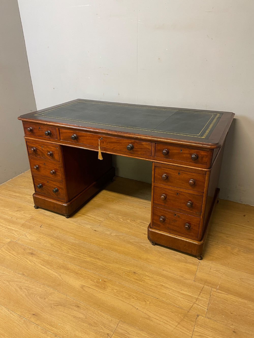C19TH mahogany twin pedestal three part desk 