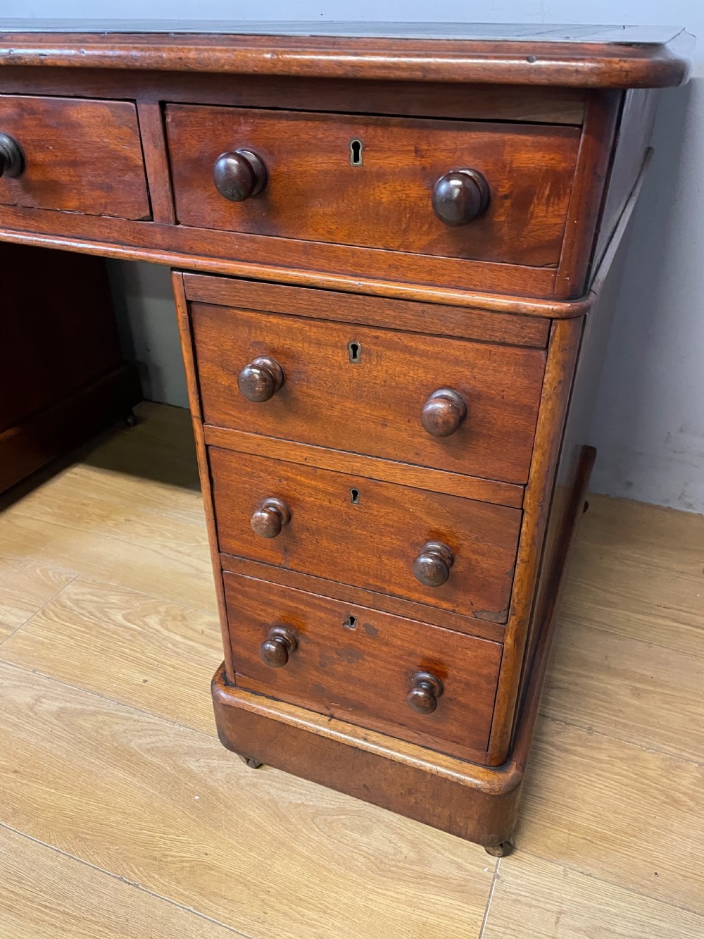 C19TH mahogany twin pedestal three part desk  View VI