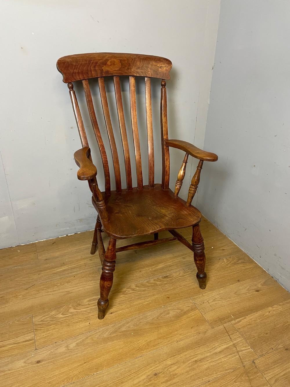 C19TH Ash, elm and beech slat back Windsor chair 