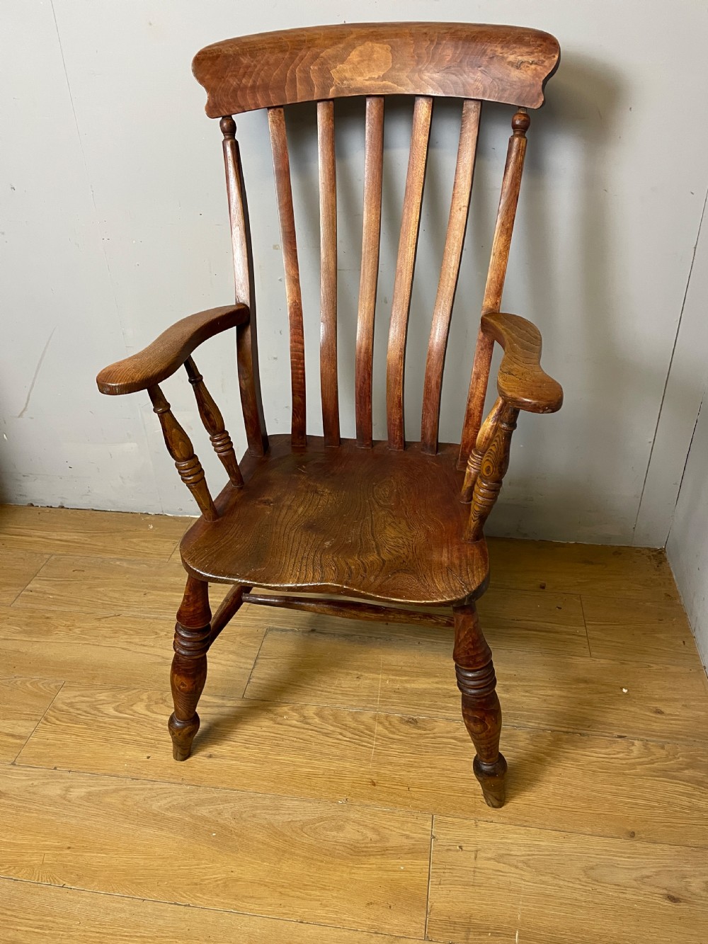 C19TH Ash, elm and beech slat back Windsor chair  View II