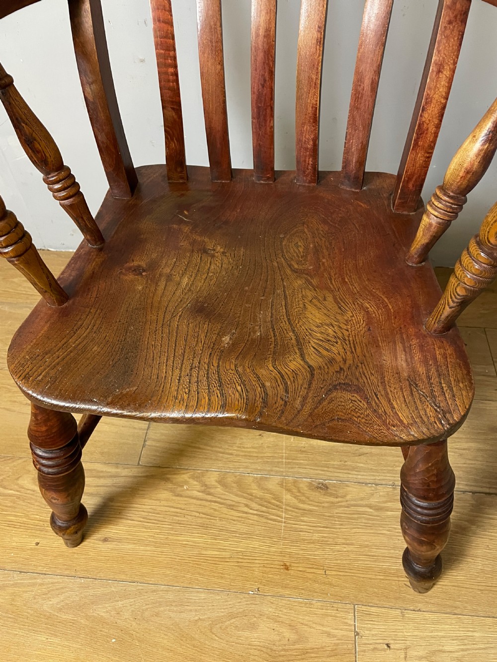 C19TH Ash, elm and beech slat back Windsor chair  View III