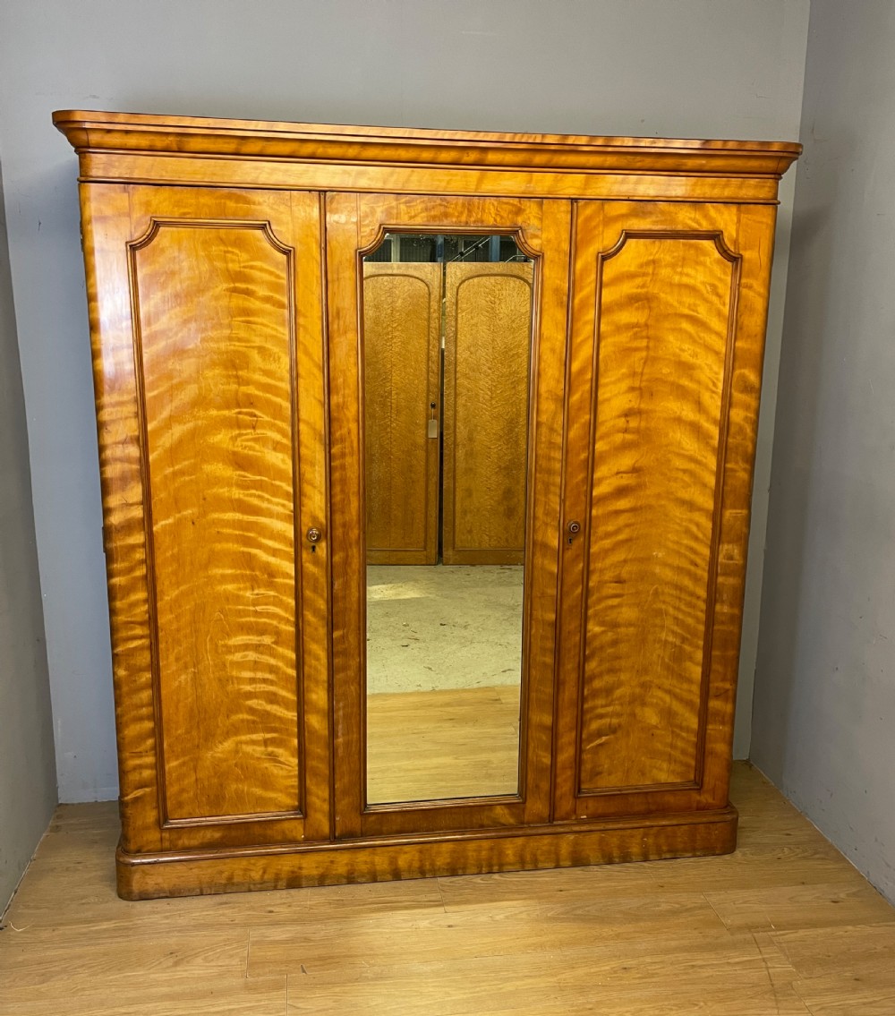 C19TH country house satin birch triple wardrobe 