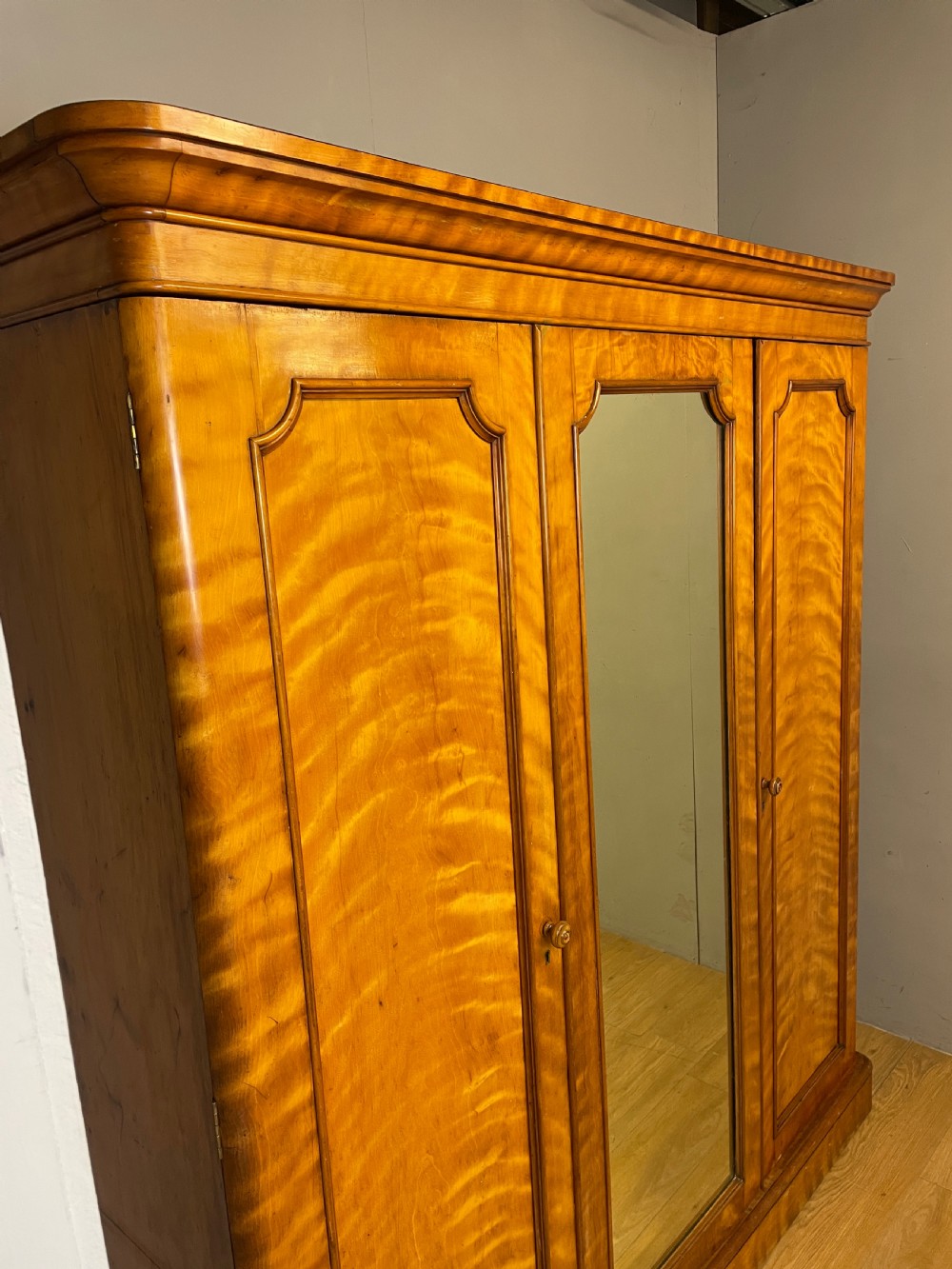 C19TH country house satin birch triple wardrobe  View II