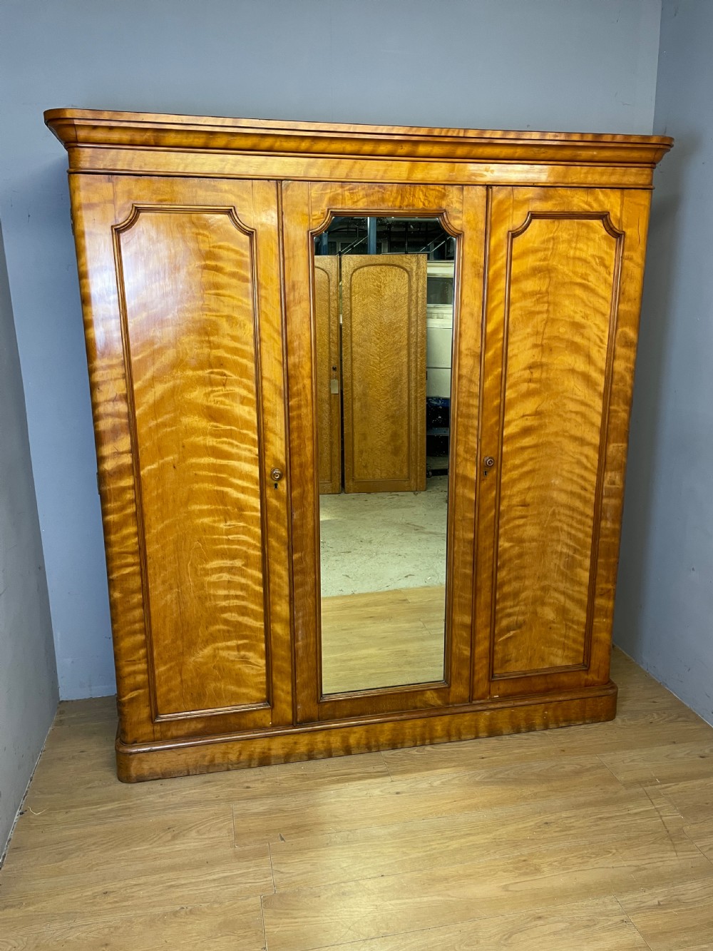 C19TH country house satin birch triple wardrobe  View VI