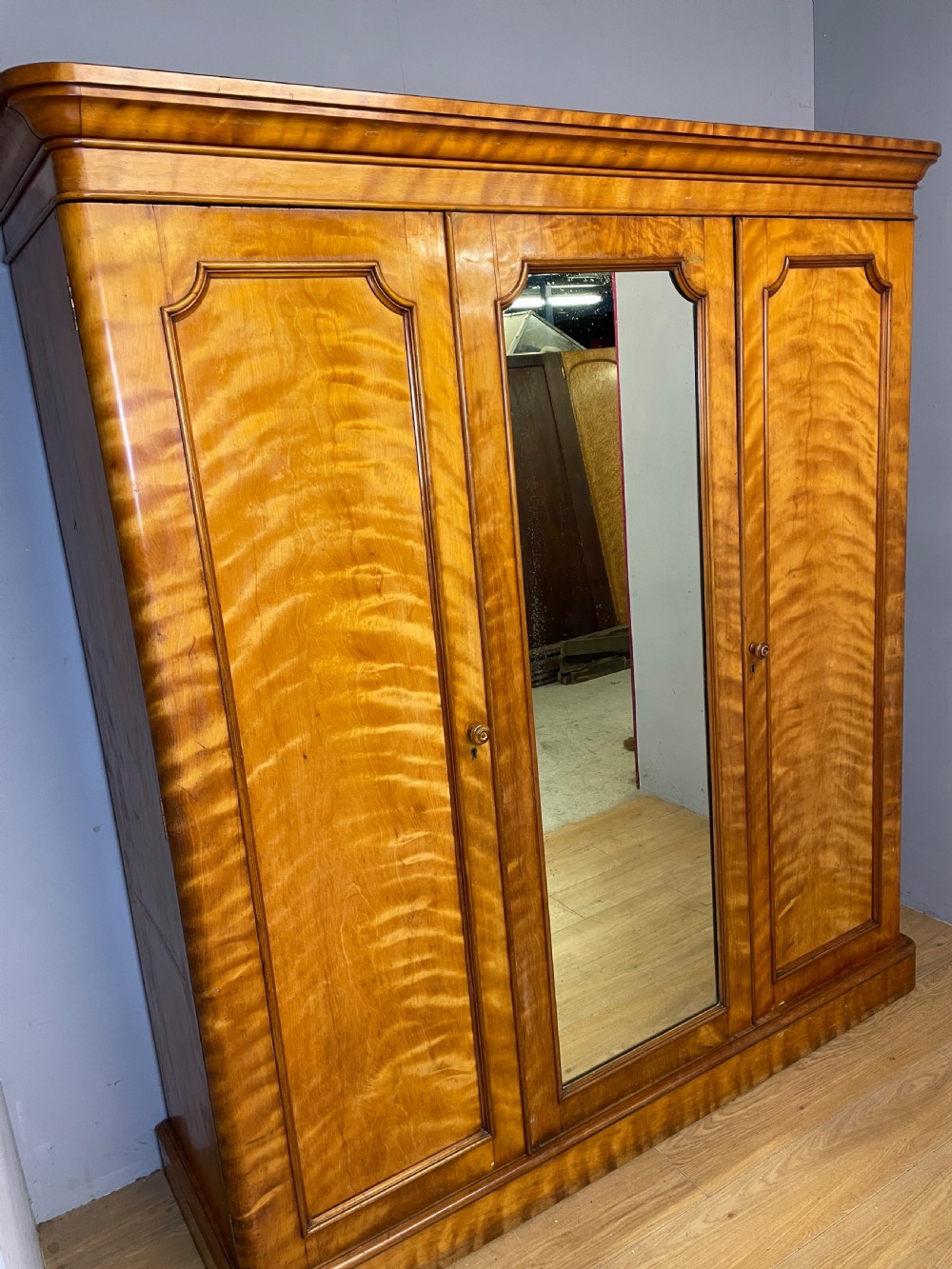 C19TH country house satin birch triple wardrobe  View XIV