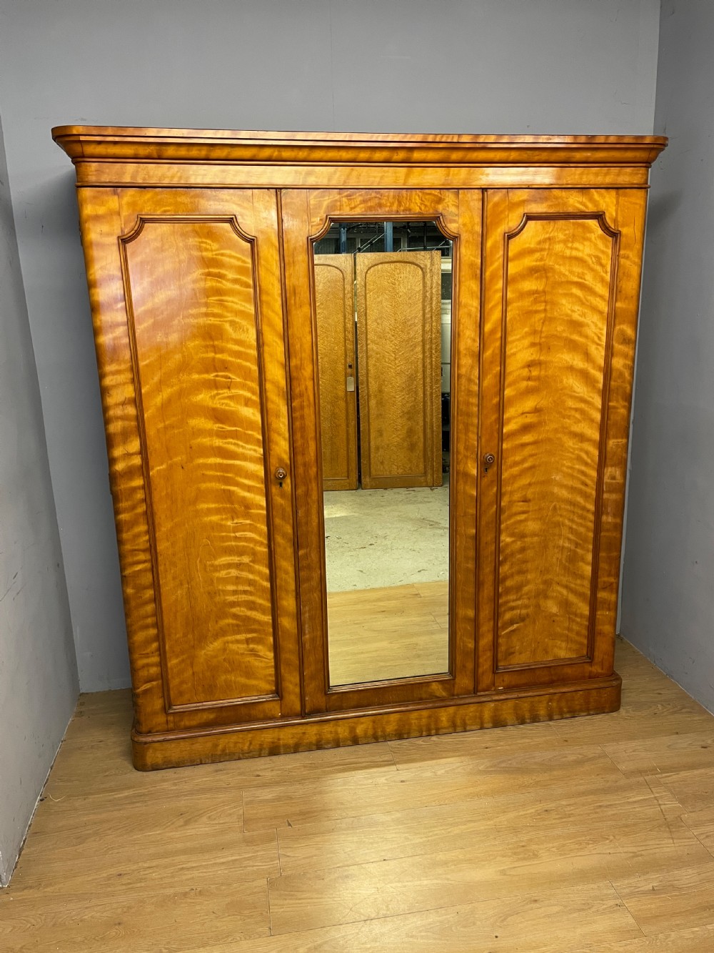 C19TH country house satin birch triple wardrobe  View XX