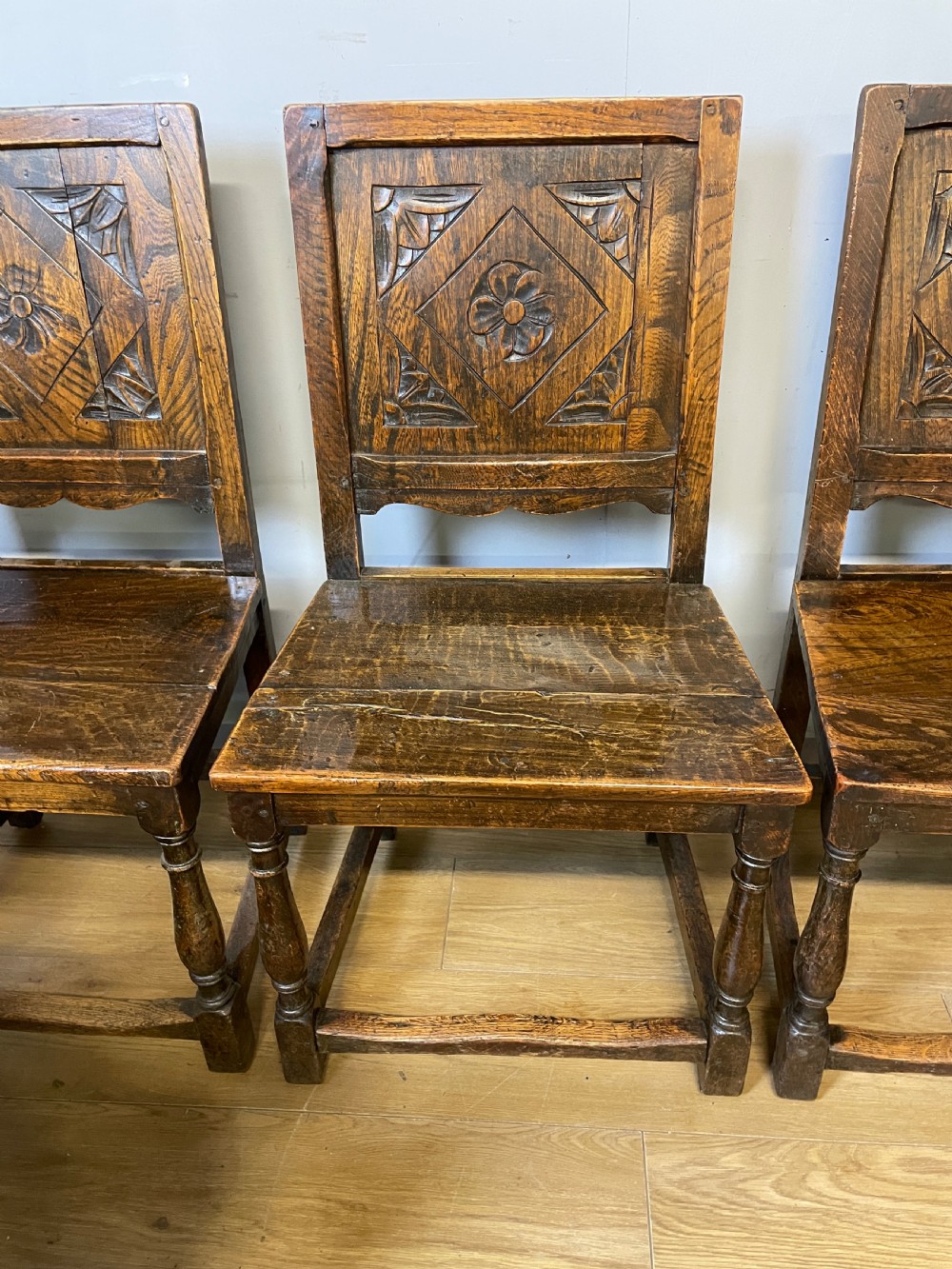 Edwardian set of six oak Jacobean style dining chairs  View IV