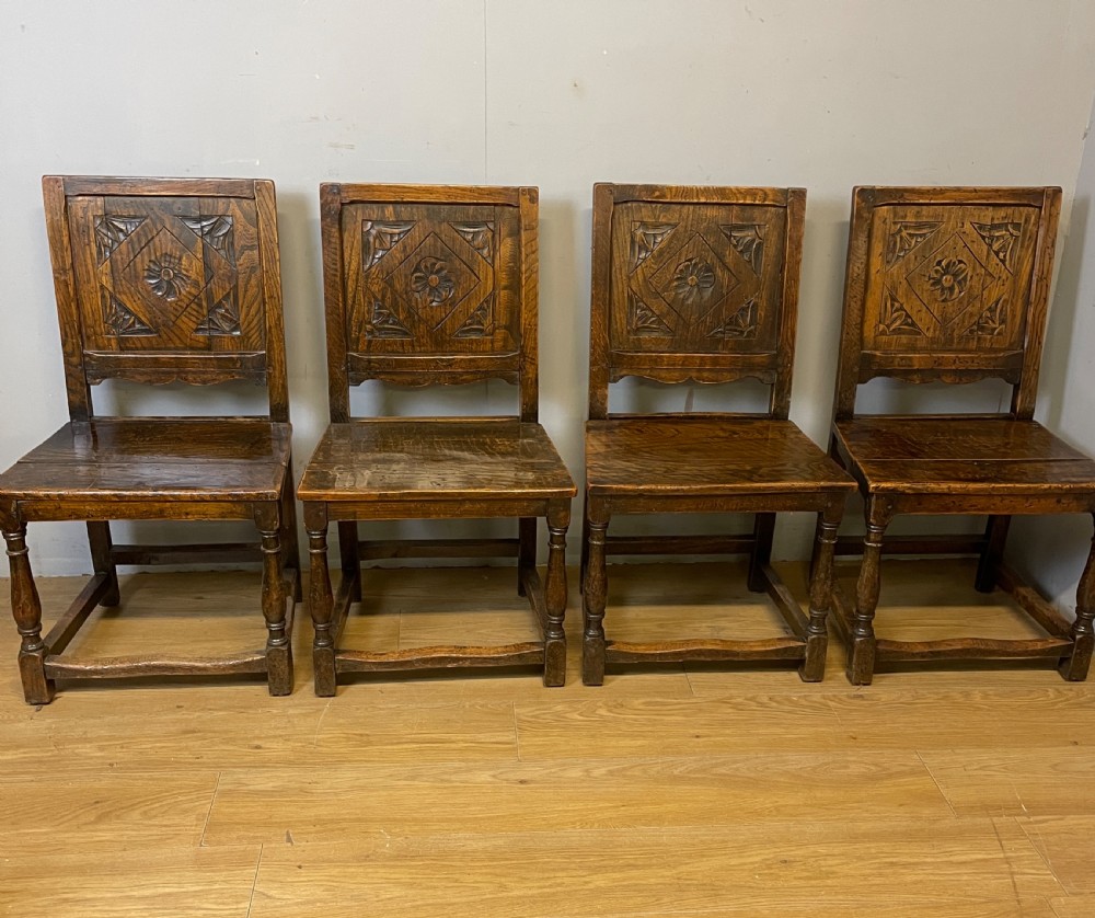 Edwardian set of six oak Jacobean style dining chairs  View V