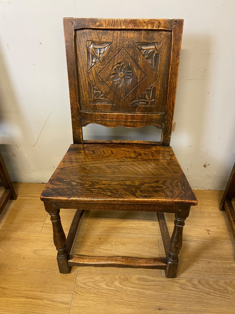 Edwardian set of six oak Jacobean style dining chairs  View VI