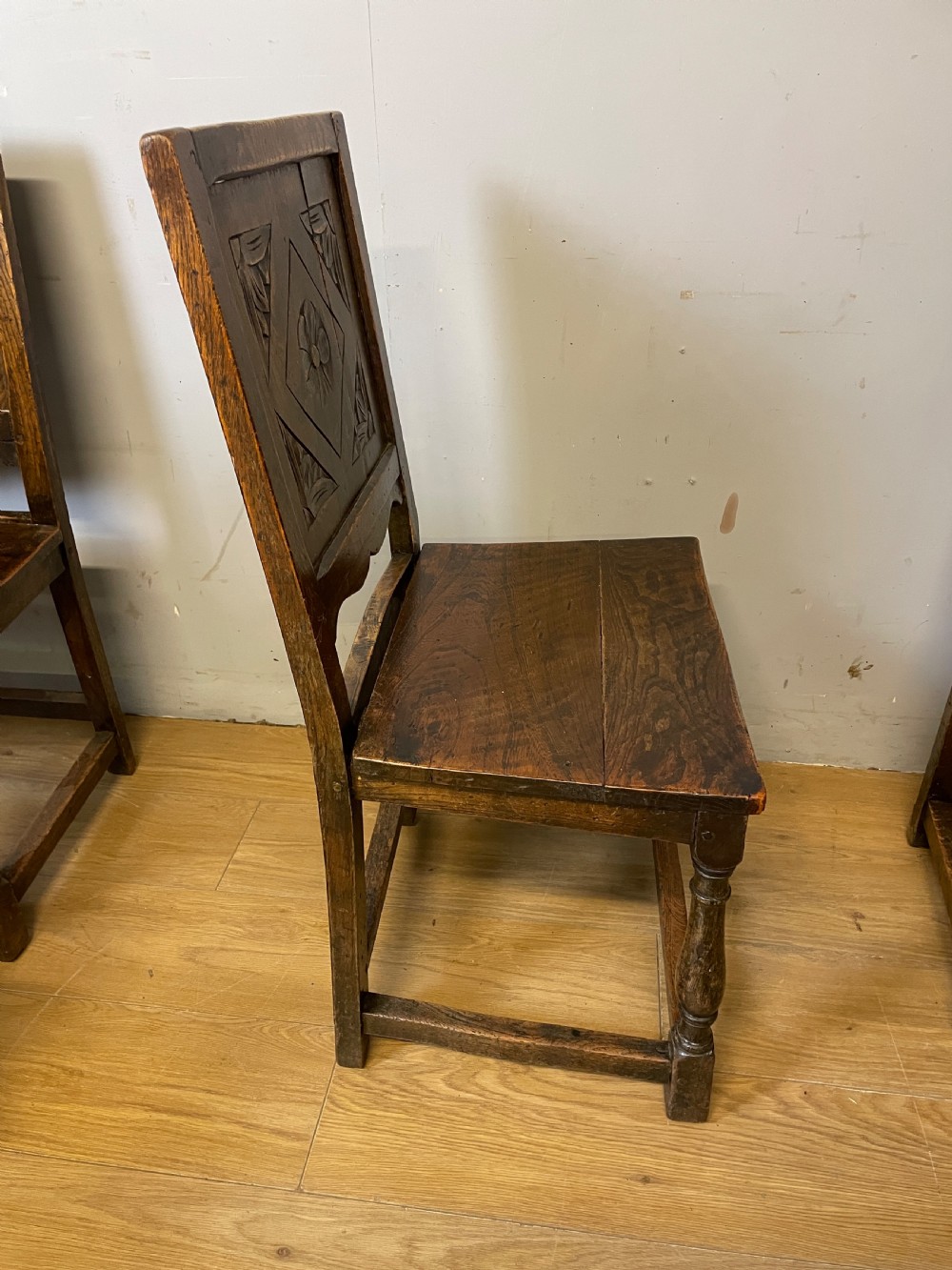 Edwardian set of six oak Jacobean style dining chairs  View VII