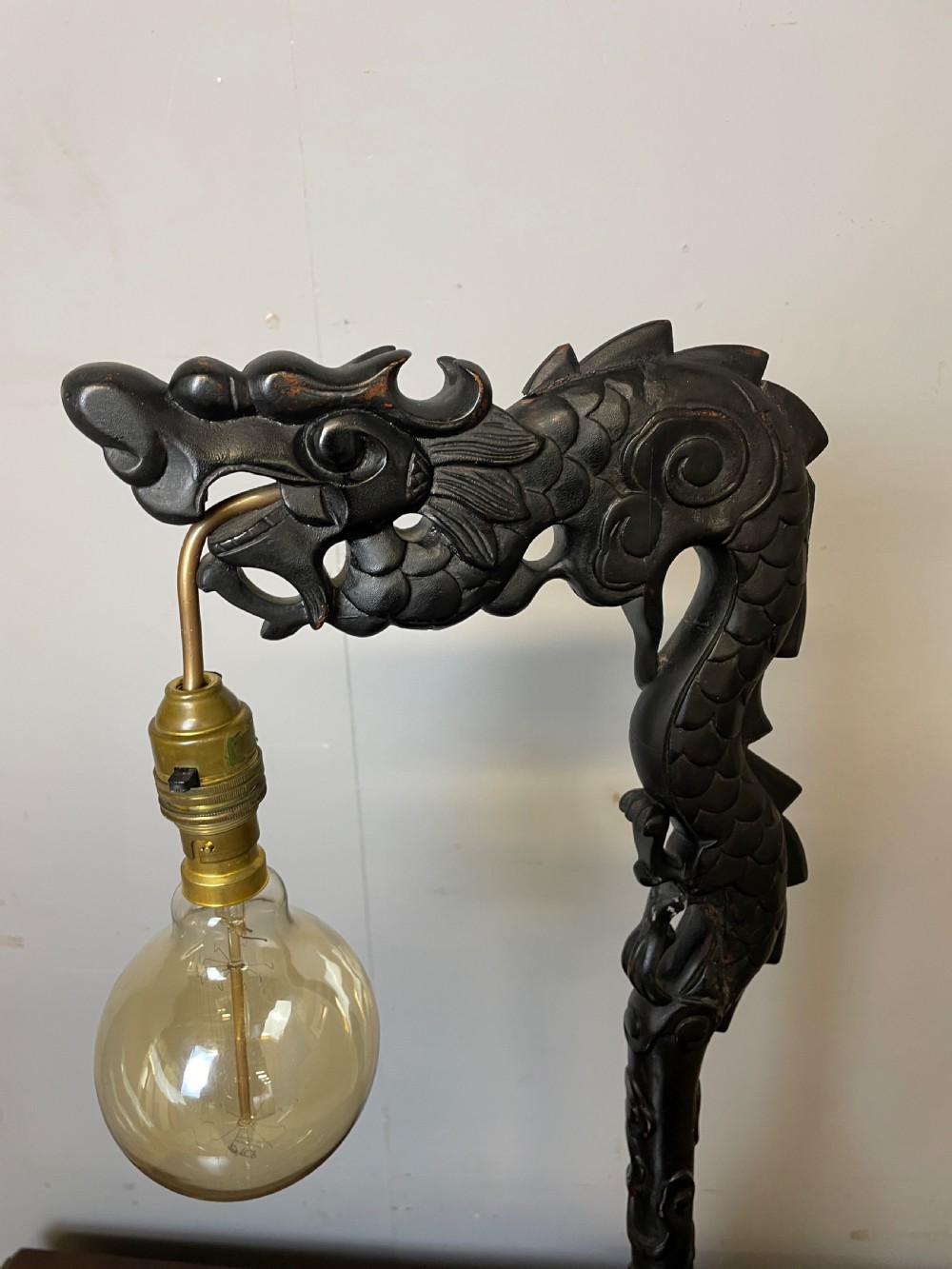 Early C20th carved oriental dragon light  View V