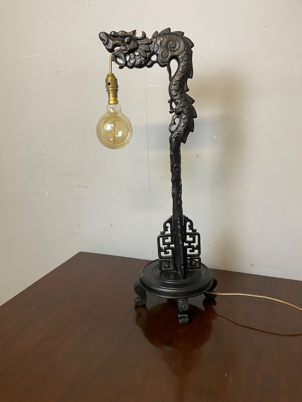 Early C20th carved oriental dragon light  View VI