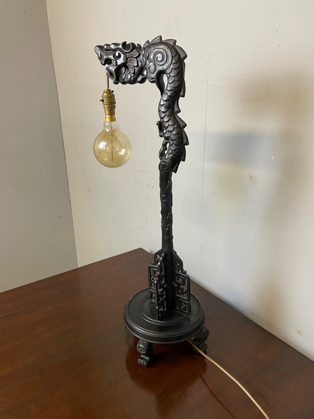 Early C20th carved oriental dragon light  View VII