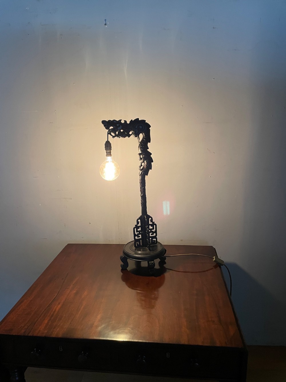 Early C20th carved oriental dragon light  View IX