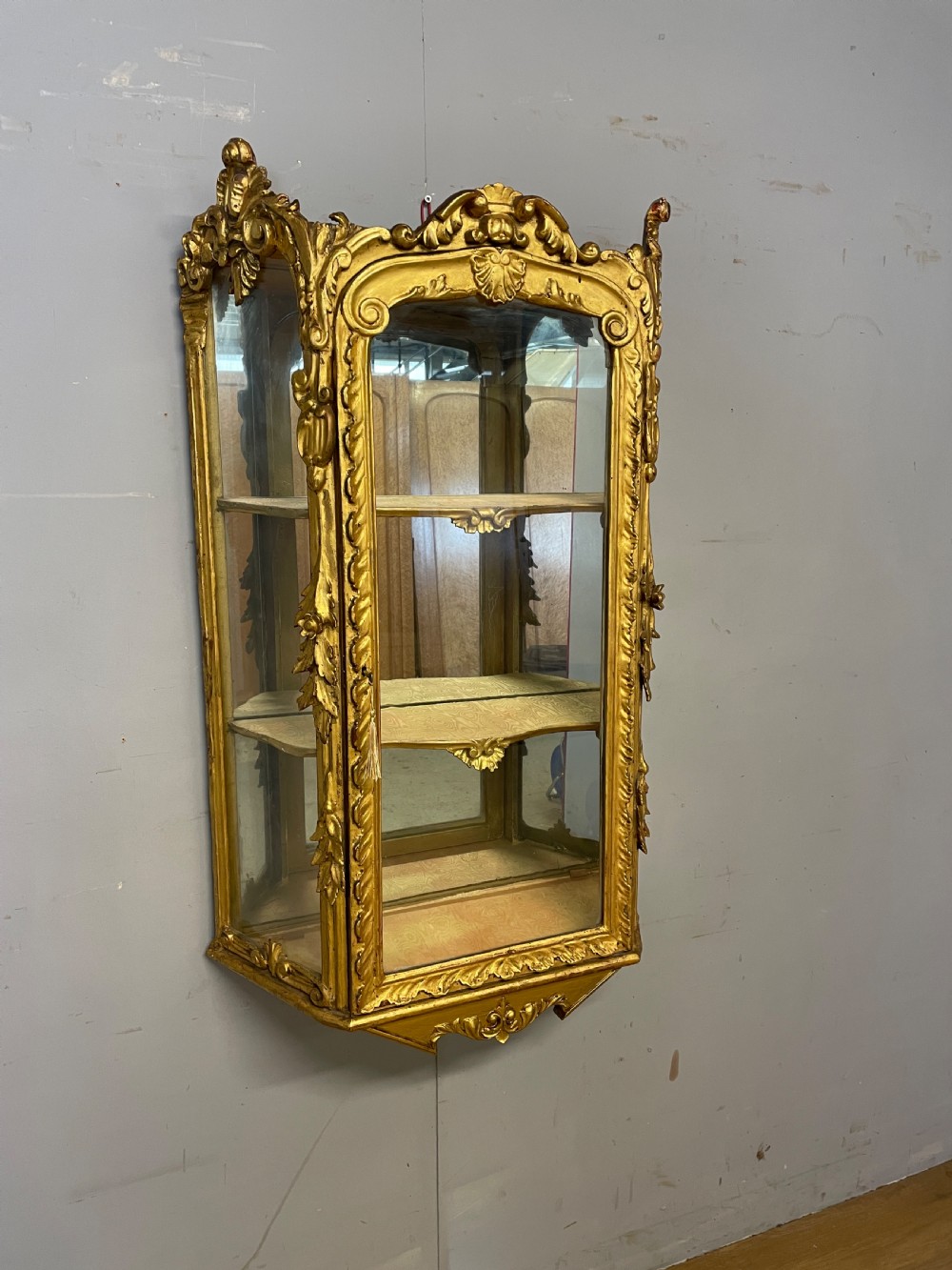 C19TH gilded and carved wall cabinet 