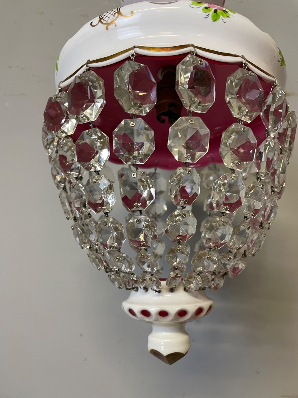 Pair of Bohemian cut and overlaid glass purse chandeliers  View VIII