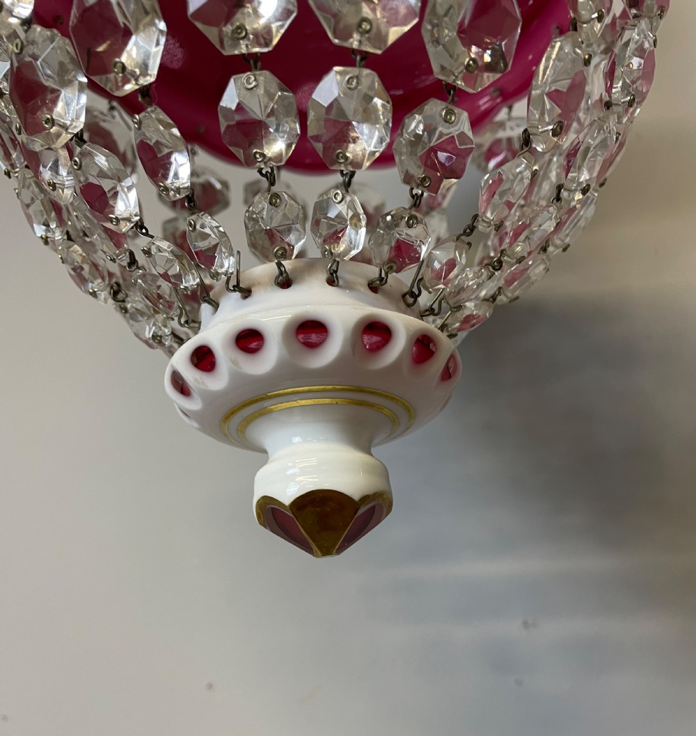 Pair of Bohemian cut and overlaid glass purse chandeliers  View XI