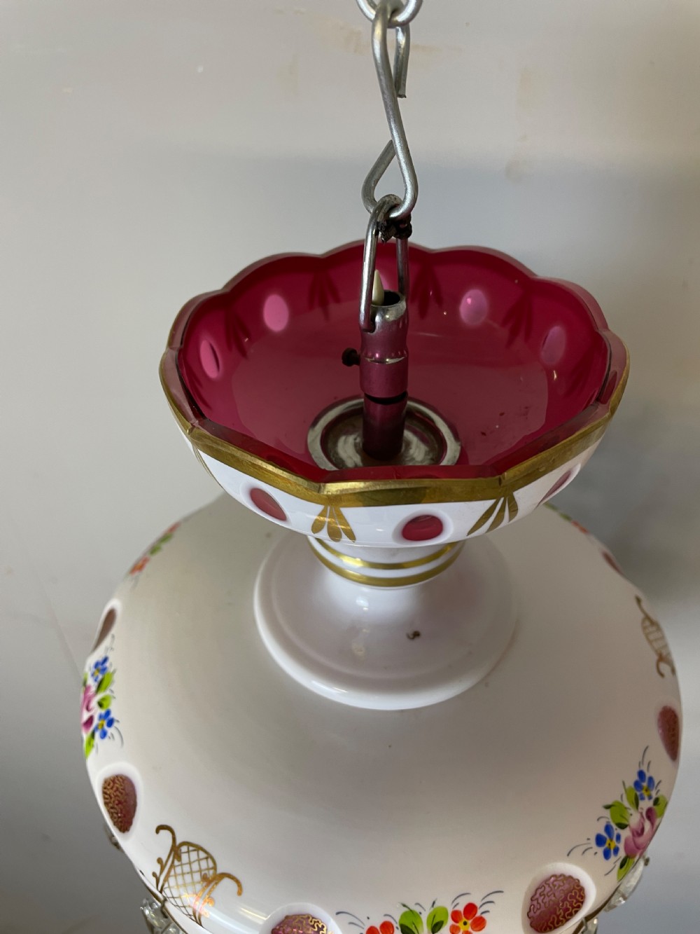 Pair of Bohemian cut and overlaid glass purse chandeliers  View XIII