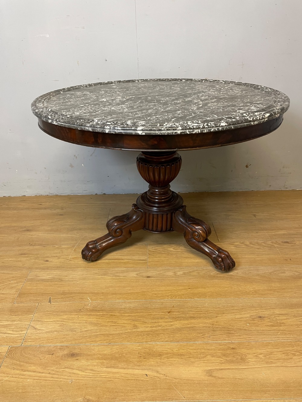 C19TH French mahogany Gueridon marble topped table 