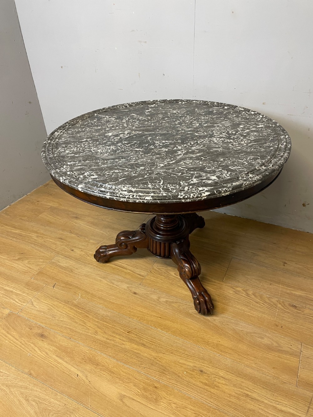 C19TH French mahogany Gueridon marble topped table  View II