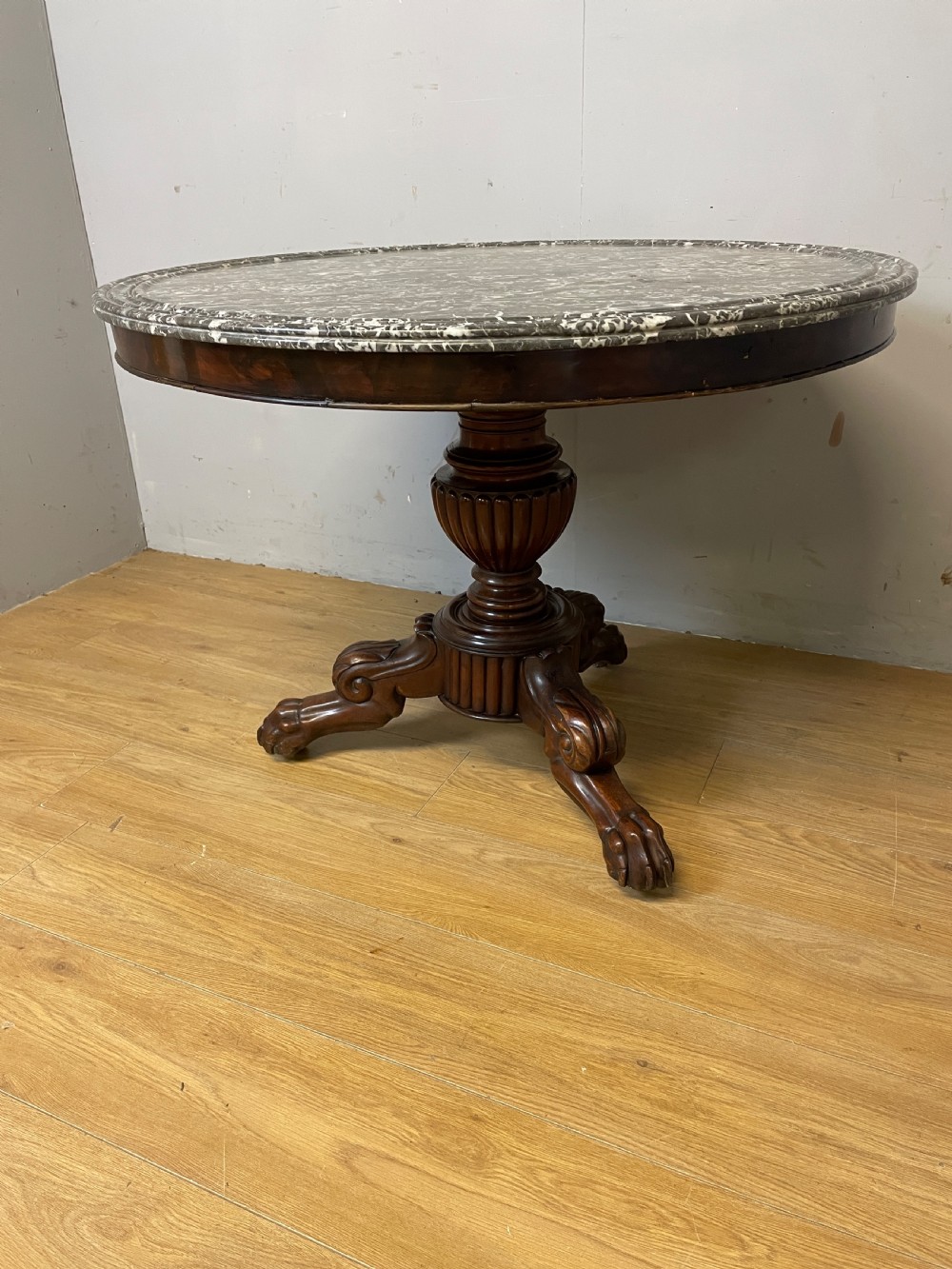 C19TH French mahogany Gueridon marble topped table  View III