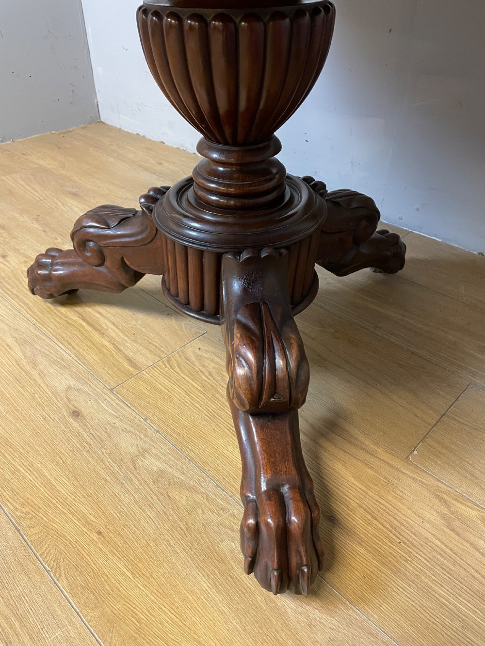 C19TH French mahogany Gueridon marble topped table  View V