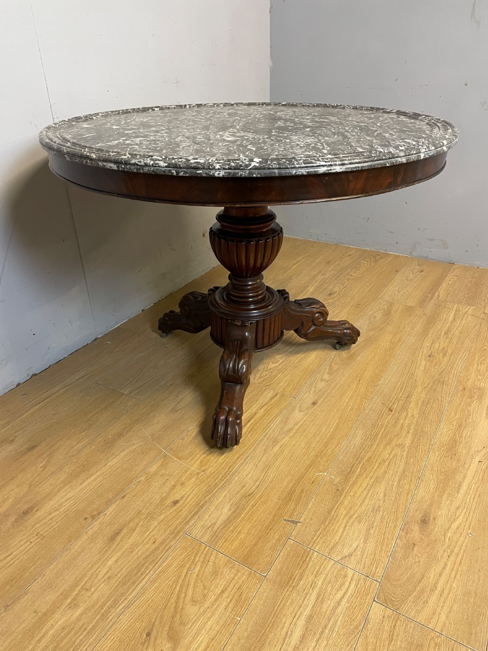 C19TH French mahogany Gueridon marble topped table  View VII
