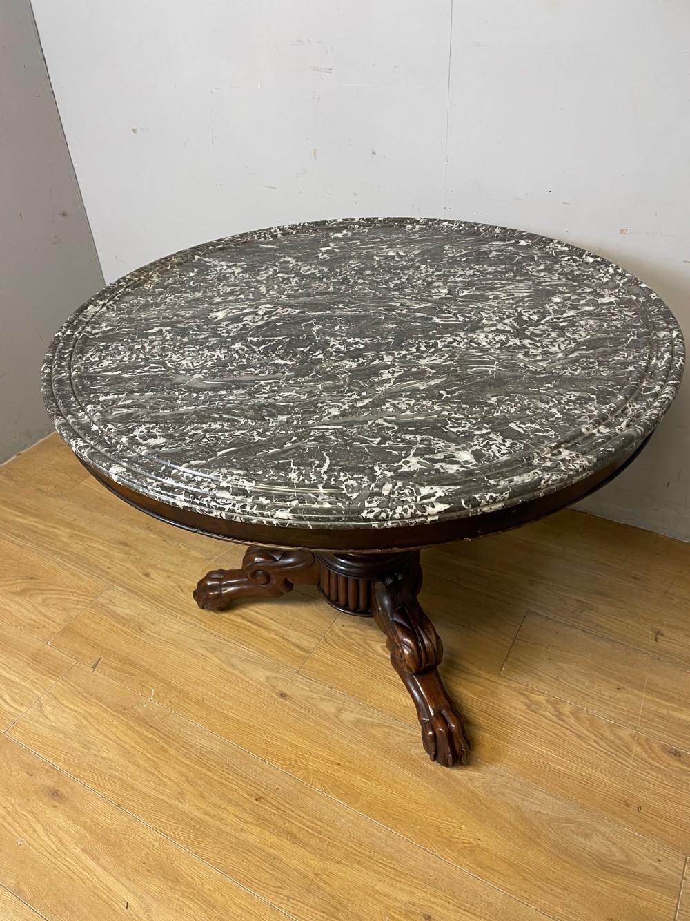 C19TH French mahogany Gueridon marble topped table  View IX