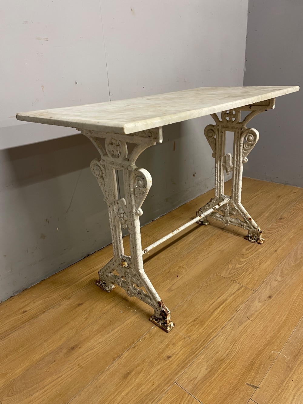 C19TH cast iron table with Carrara marble top 