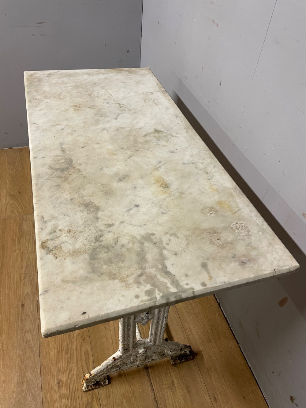 C19TH cast iron table with Carrara marble top  View V