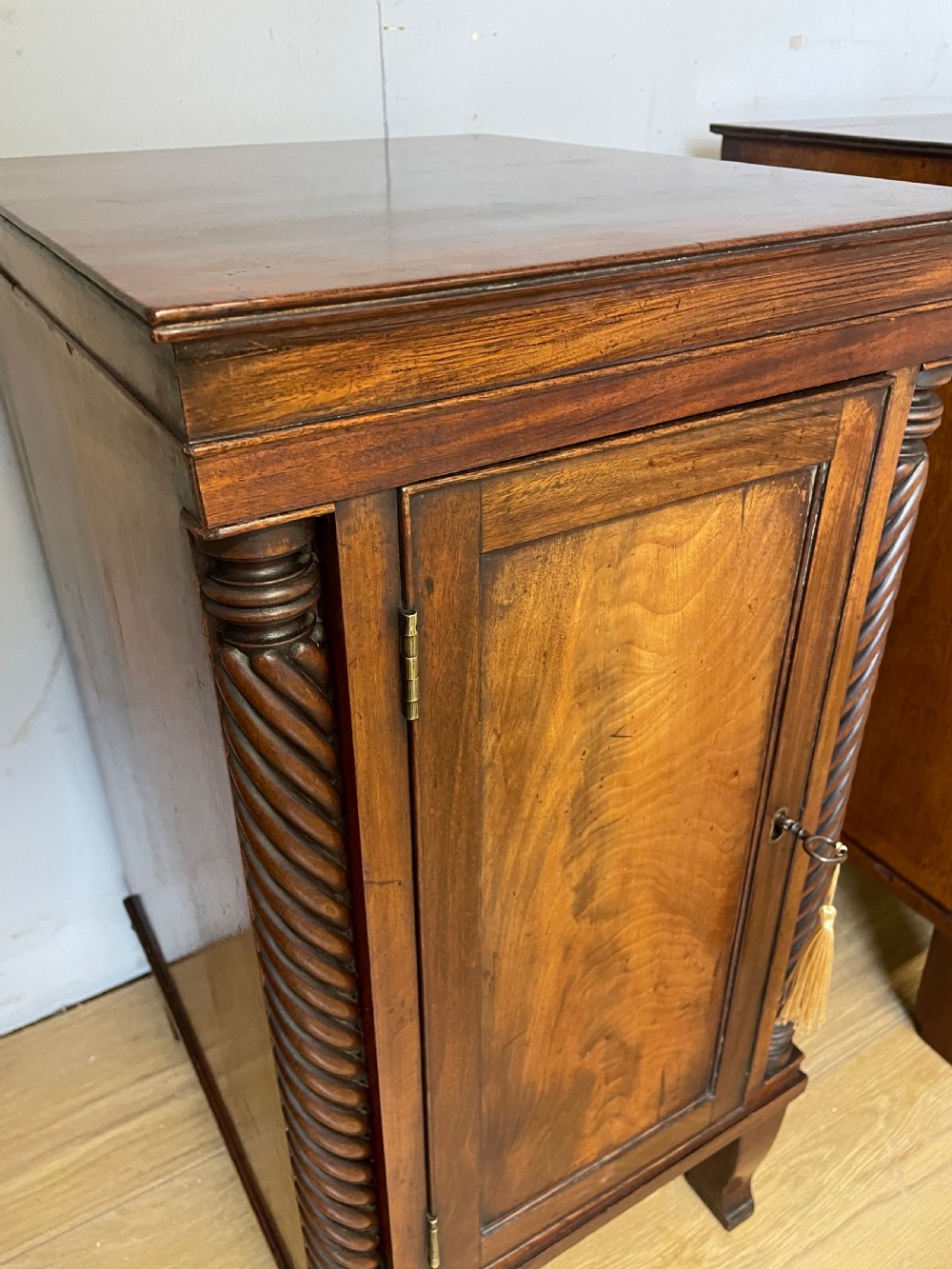 Pair of Regency flame mahogany bedside cabinets circa 1830  View V
