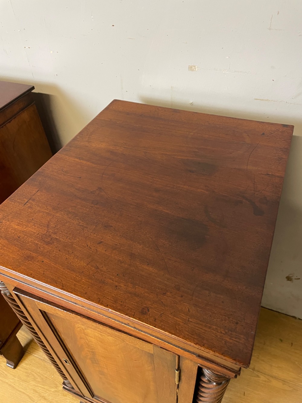 Pair of Regency flame mahogany bedside cabinets circa 1830  View VII