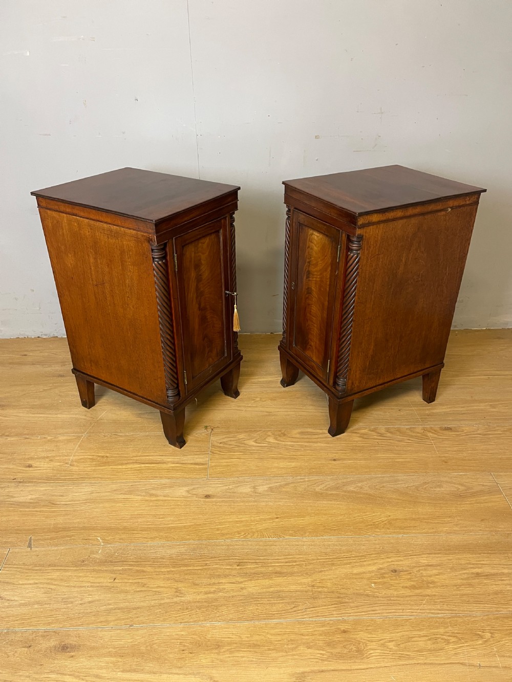 Pair of Regency flame mahogany bedside cabinets circa 1830  View X