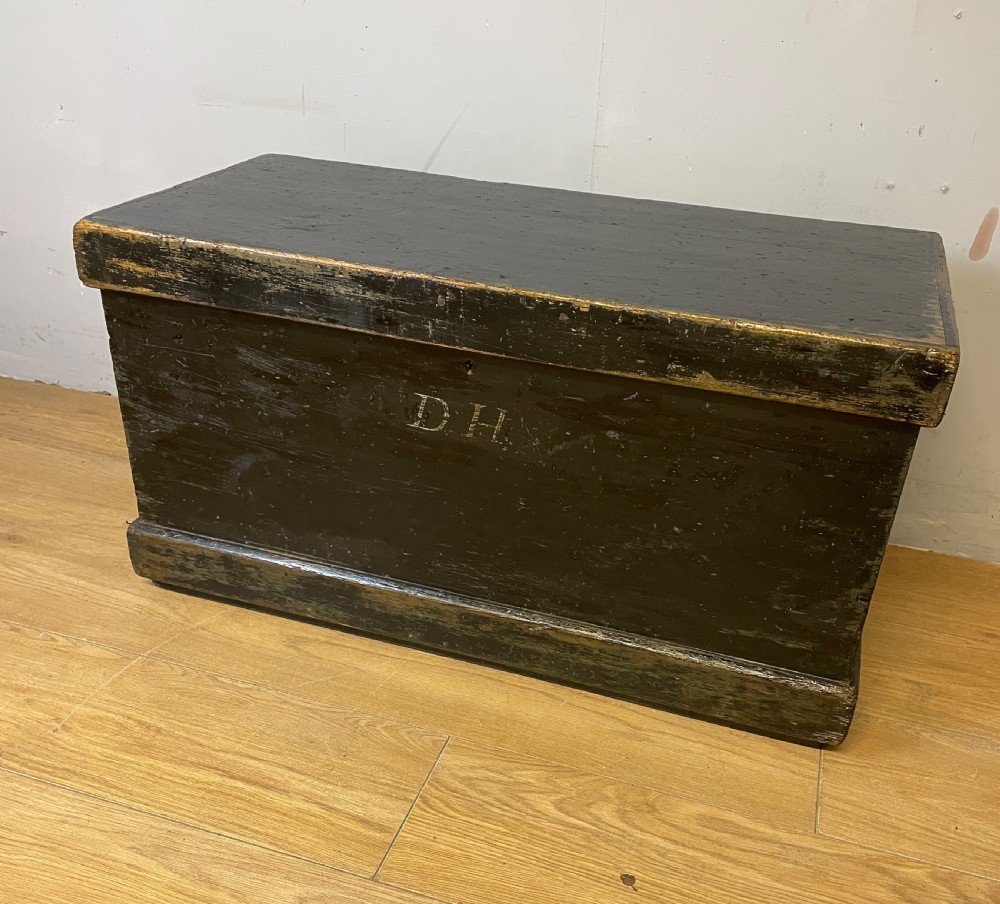 C19TH pine tool box with original painted finish and brass handles 